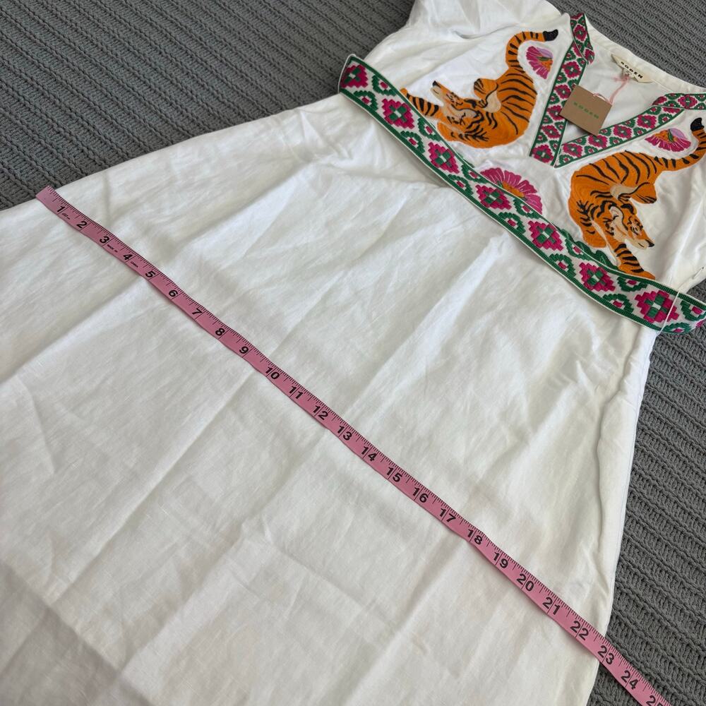Boden Octavia Linen Blend Midi Dress Women’s Size 6 Long Embroidered Tiger Boho - Picture 11 of 15